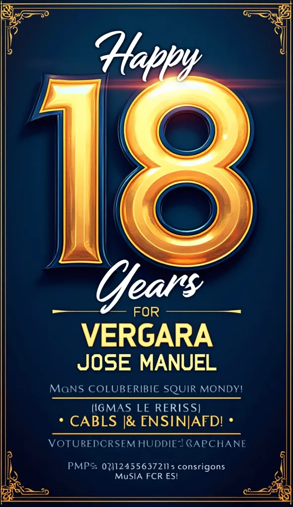 Here's an example of text you could use to edit the background of an invitation to an 18th birthday party for a man. You can customize it according to your preferences:

---

Happy Birthday!

You are invited to celebrate 18 years of [Vergara José Manuel]

...