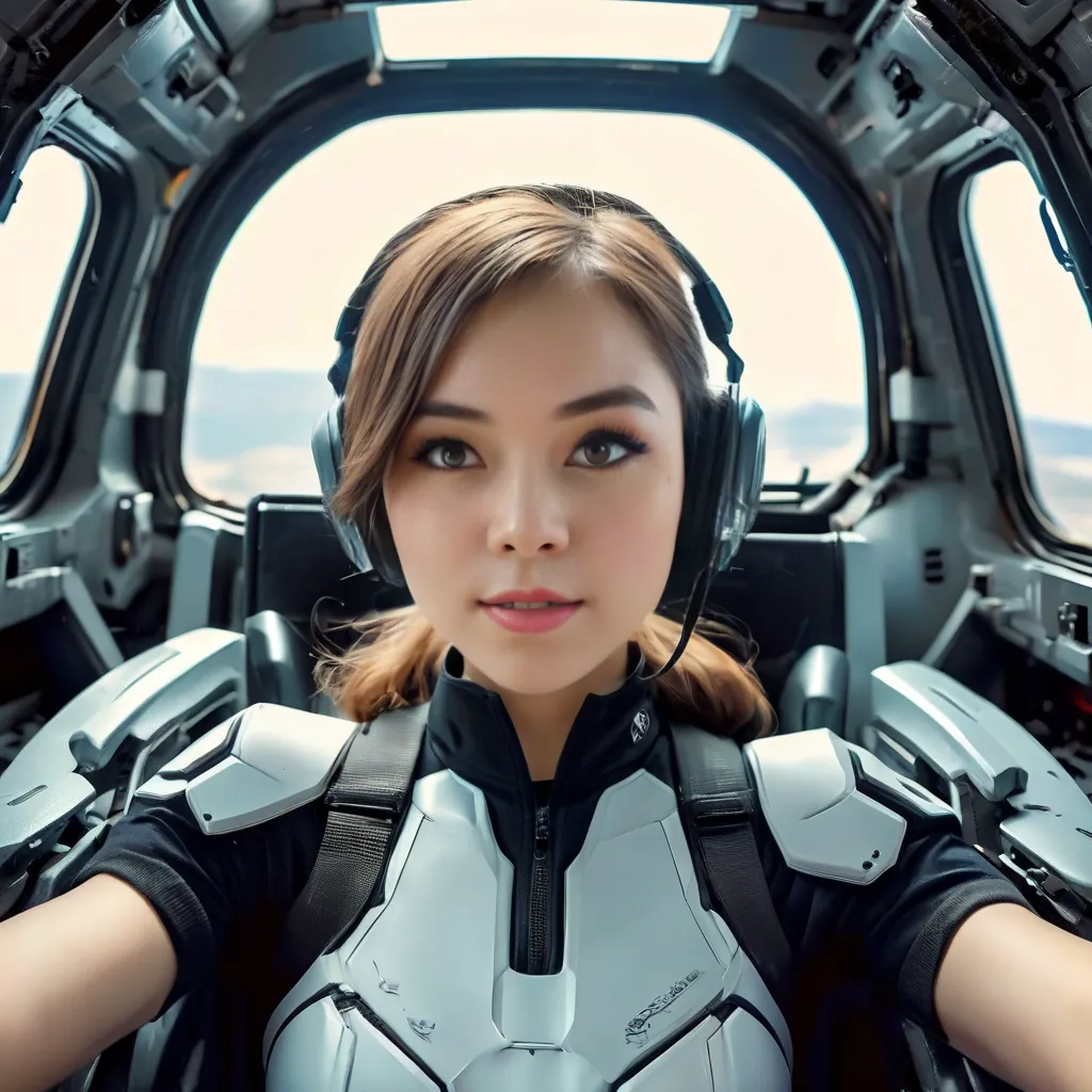 Highly detailed photo of a women, SF soldier, 35yo, (Mech warrior of women mercenary, (military tank top)), sitting like a queen, Stately and dignified, Very dissatisfied look, (headset, Powerful and beautiful eyes, (female bodybuilder's body), 8K Ultra HD...