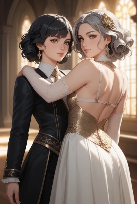 Gray-Haired and Black-Haired Twins。
・Clothes that appear in Isekai Fantasy
・Are twins in 
・The length of both hairs is about the shoulders