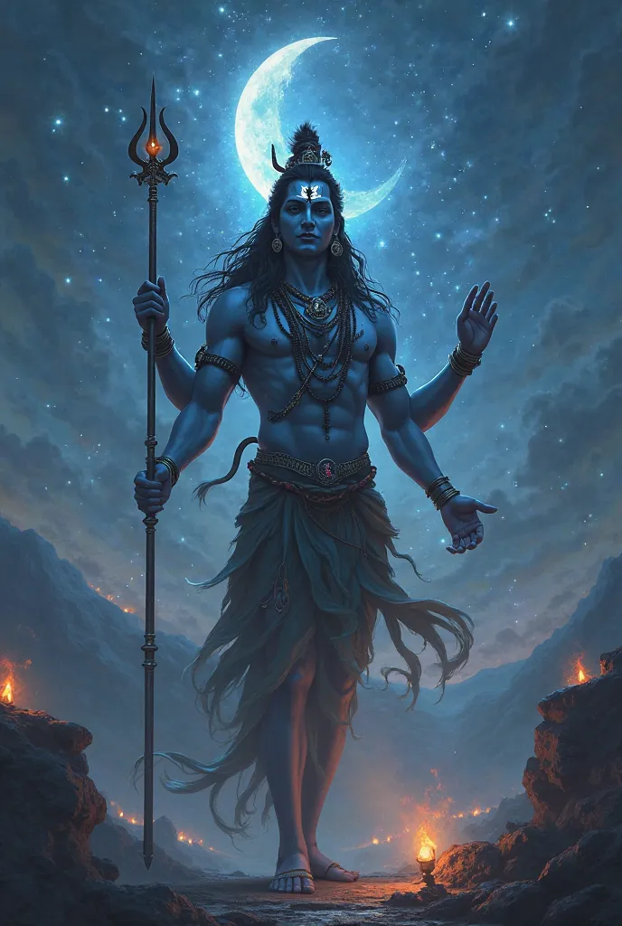 Create me a photo of lord shiva in night realistic 