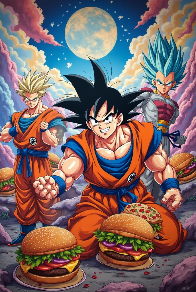 Crear mural horizontal dragon ball hamburgesass y pizzas