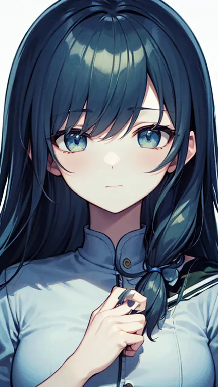 Woman with long hair VTuber avatar（2D Animation）as an accent。 The background is 1 color （greenback）。 is facing directly in front of you。has closed its mouth。Bust。 Characters、It is necessary to incorporate elements relating to international issues。 for exam...