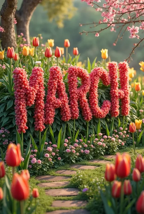 letters "March" in tulips