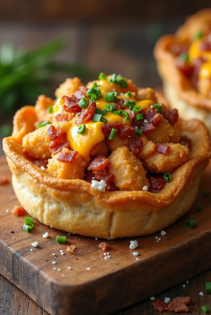 pie crust with topping popcorn chicken loaded potato 