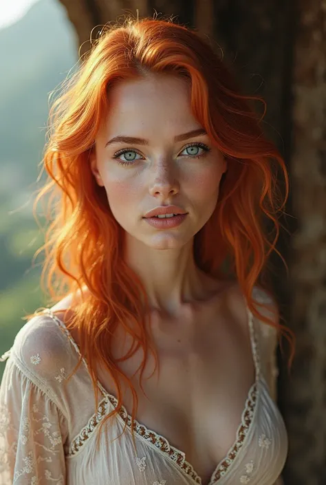 I want a very real and attractive red-haired woman with blue eyes, I want a lot of photos of her in different environments and places too. 