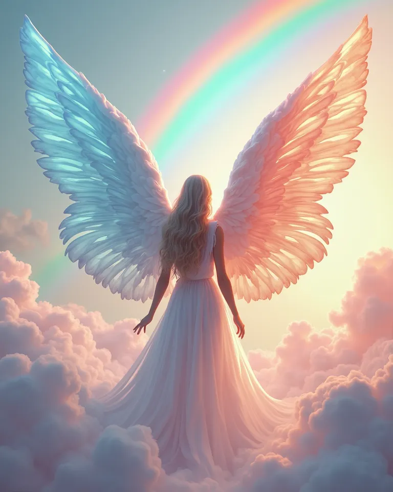 Beautiful angel wings with a little resemblance to pastel butterfly wings, large rainbows with the edges so smooth that only the wings look like dragable feathers.