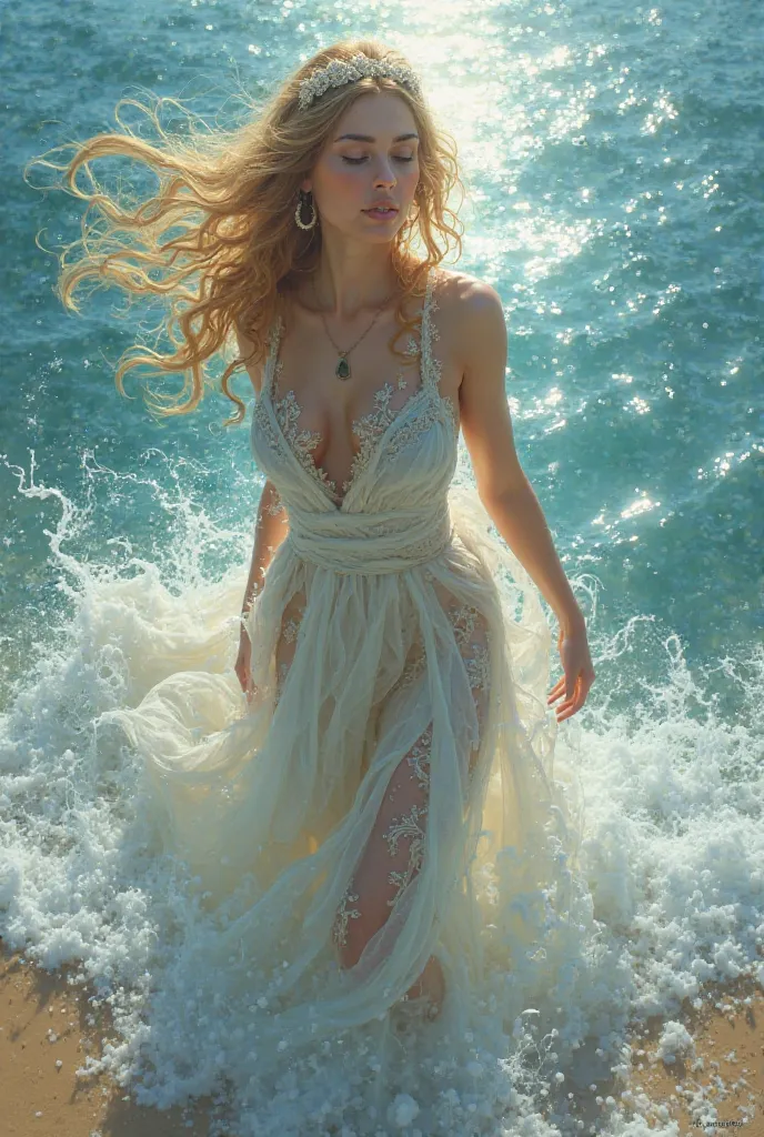 The goddess of beauty Aphrodite coming out of the ocean