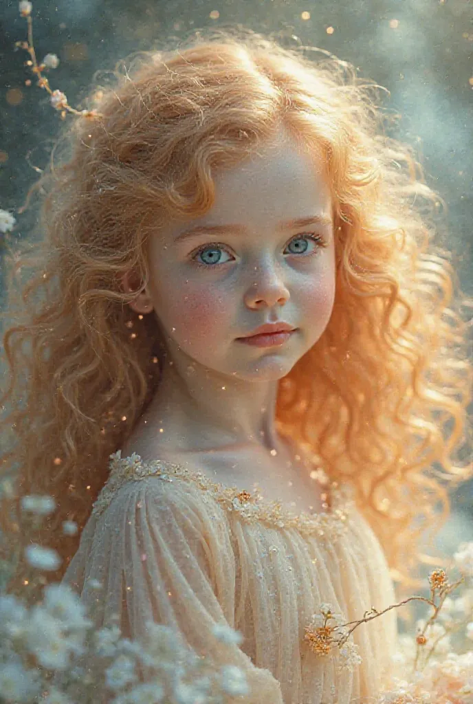 The baby daughter of the beautiful Goddess. 
Her skin is super pale and pure, without blemishes. The face is just perfect. Long strawberry blonde hair. And blue eyes.