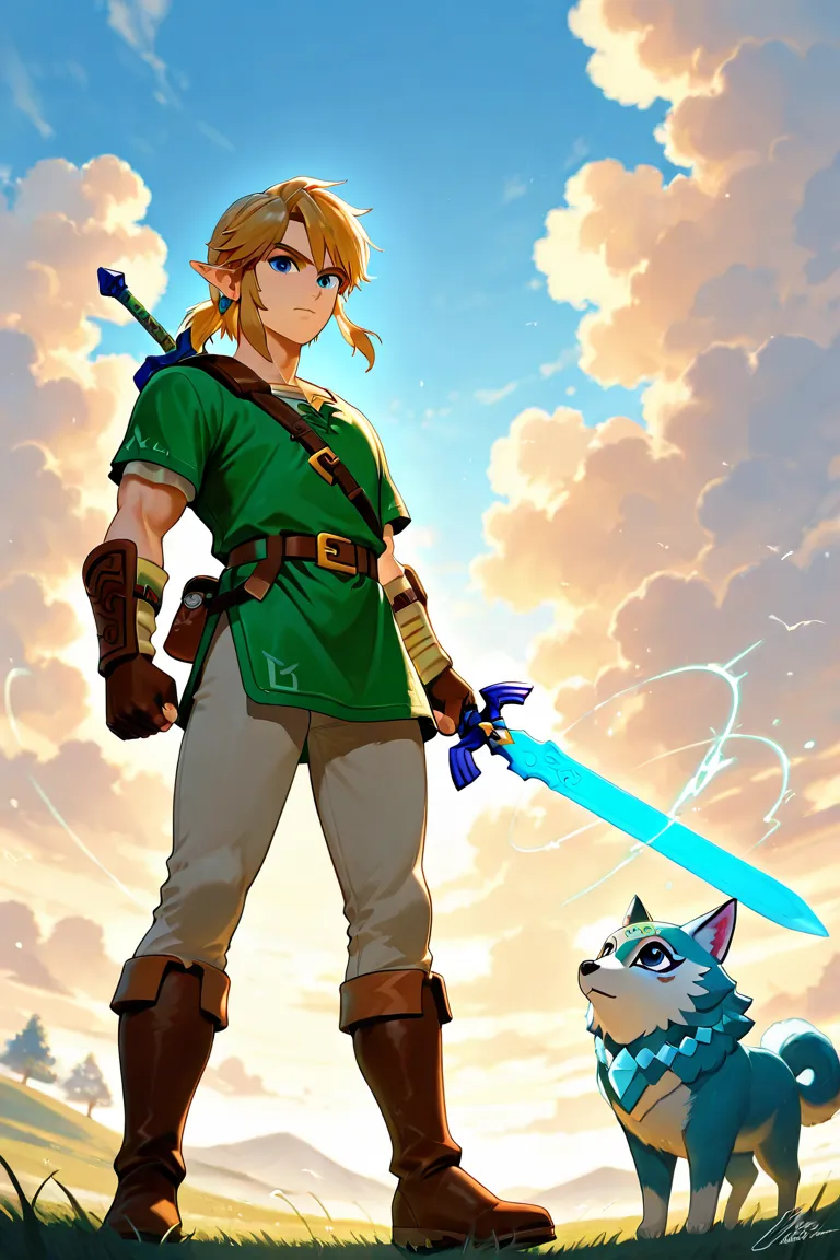 Do the Zelda Link, holding a blue sword 