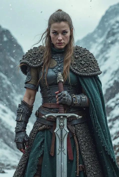 A viking woman fighting with her sword