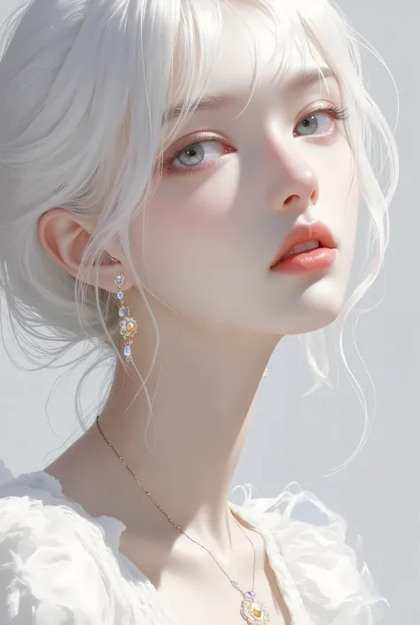 1girl, white hair, short hair, sharp line art, detailed illustration, long eyelashes