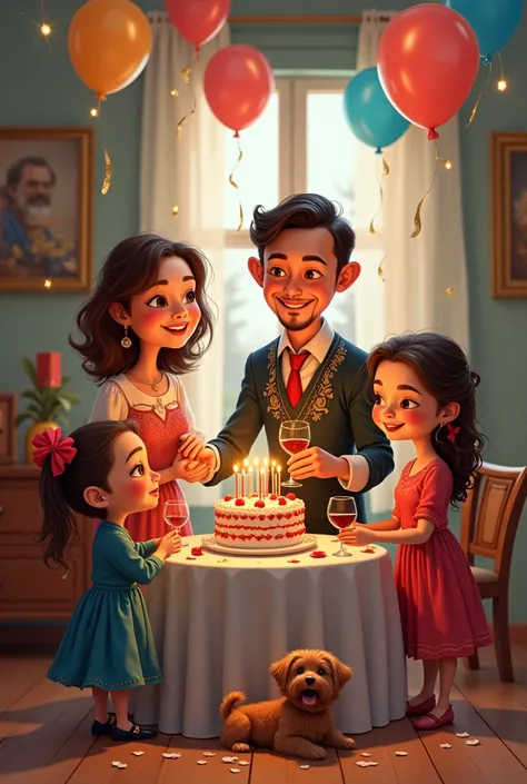 

1. **Birthday boy**:  mirror shards ,  smiling , With a cake in her hands or blowing out candles. Dressed in traditional Armenian style (For example, Embroidered shirt) Or in festive clothes. You can add funny details, For example, an oversized tie or a ...