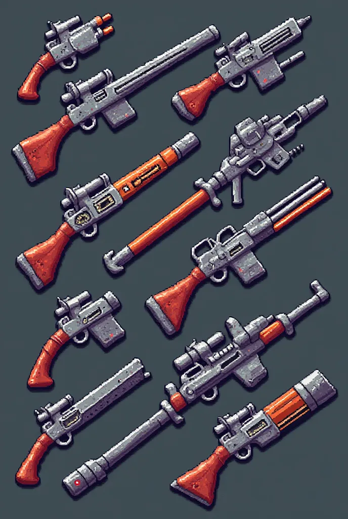 Make a set of 2d pixel art weapons