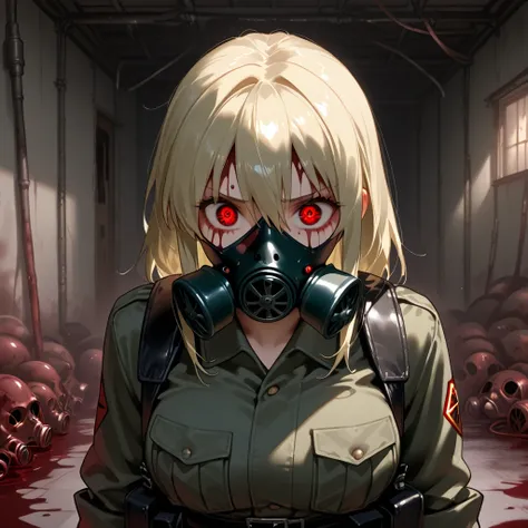 masterpiece, best quality, high resolution, anime, 1girl, between eyes, gas mask, platoon, inside the blood vessels