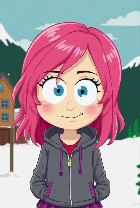 Female characther of south park with pink hair and blue eyes 