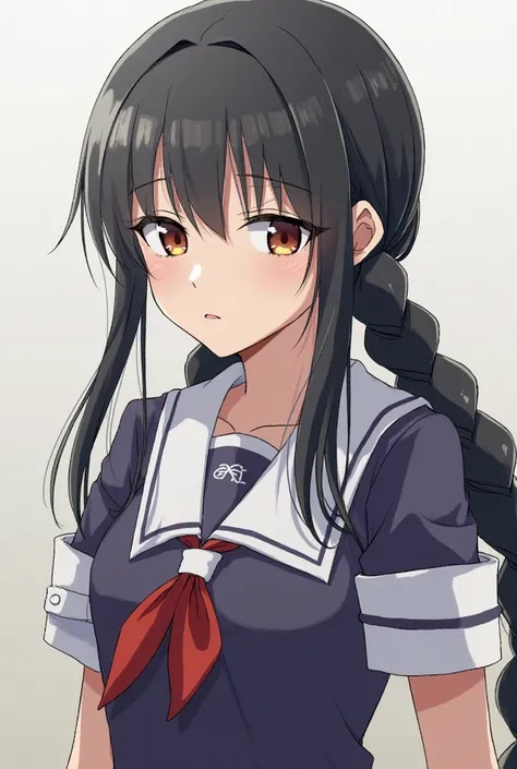 The character in question is a young woman with long and dark hair, often tied in ponytails or braids, with expressive eyes and a posture that transmits both seriousness and vulnerability. She wears a traditional school uniform, but is also seen with more ...