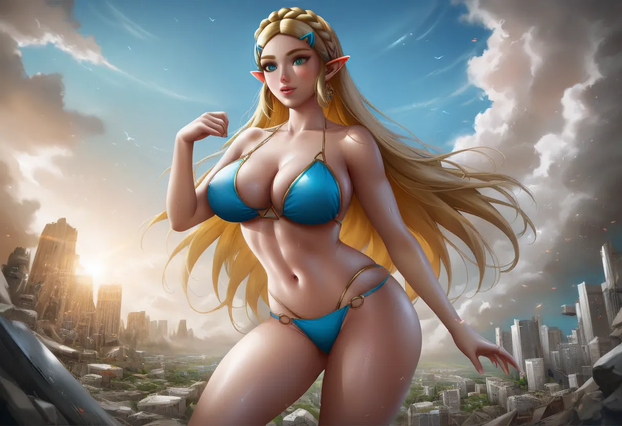  score_9,  score_8_high,  score_7_high
beautiful aesthetic,  very complex , highwertige Details
1 Mädchen,  princess Zelda , Rampage,rising,  city destruction!massive breasts,Bikini,The Legend of Zelda:breath of the wild 
