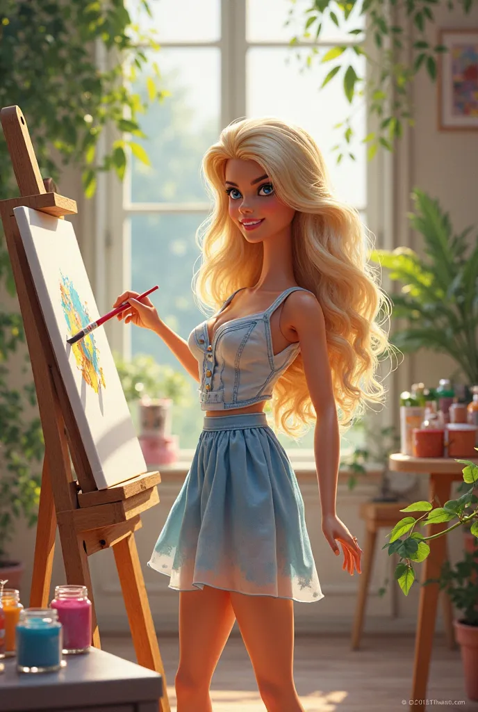 Make the illustration of a Barbie Painter who is of French nationality