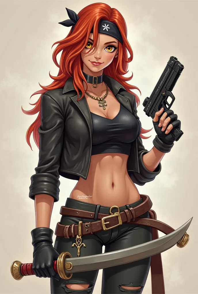 Character SheetRachel (Rachel) - pirate of the magical seas
Gender: Female | Age: 32 years | Race: Human
Appearance: Bright red hair, golden eyes, wears a bandana over one eye.
Clothing: Black tank top, leather jacket, ripped pants.
Weapons: Dual swords an...