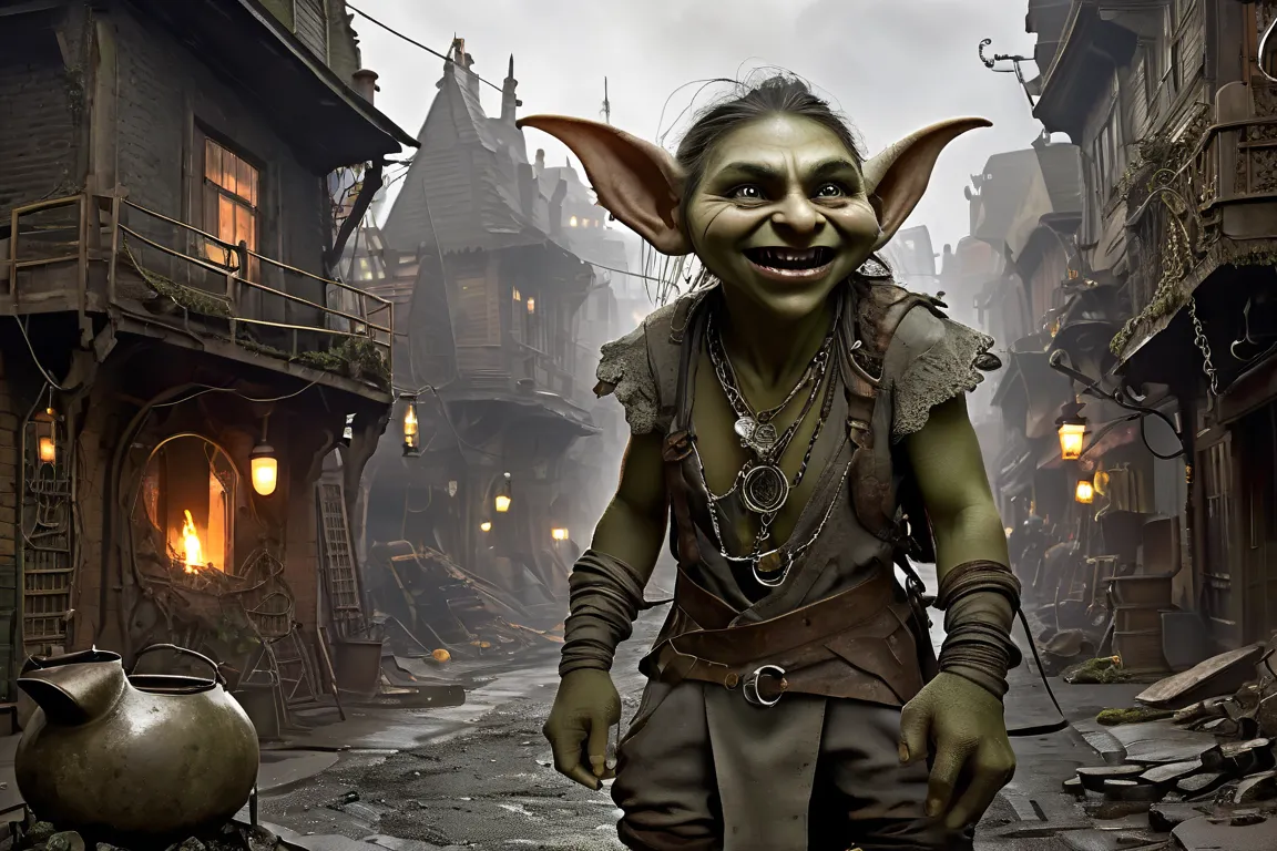 A city of wild and evil goblins, (cook fires light jagged little hovels made of scrap metal, stone, fungus, or other junk), the city is interconnected with dangerous sparking wires, cables, and treacherous walkways, patches of fungus grow on the streets an...