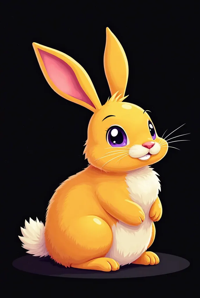 Yellow and purple rabbit,  black background, 2d image 