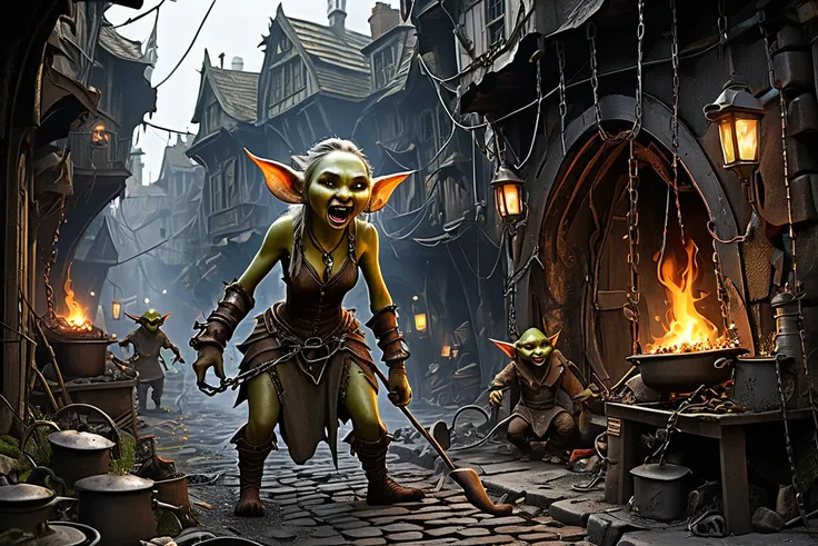 A city of wild and evil goblins, (cook fires light jagged little hovels made of scrap metal, stone, fungus, or other junk), the city is interconnected with dangerous sparking wires, cables, and treacherous walkways, patches of fungus grow on the streets an...