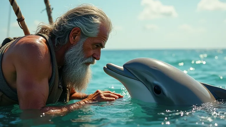 an old fisherman and a dolphin are linked