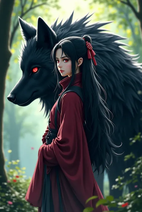 Kurenai from Naruto with a black wolf