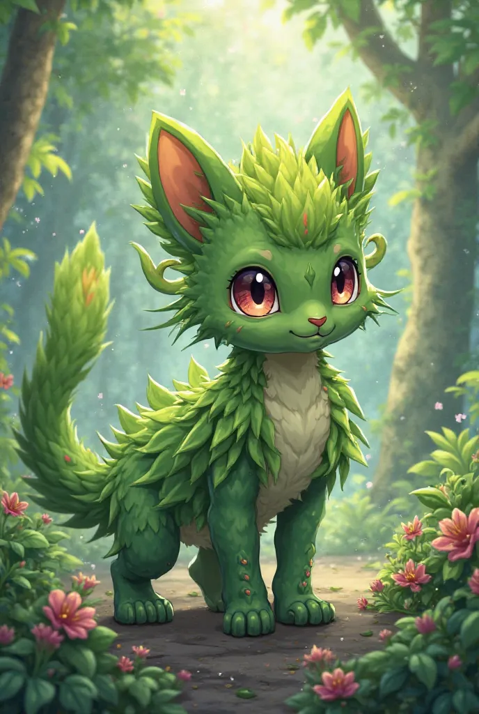 Create an initial feline plant Pokémon to make in an anime cartoon