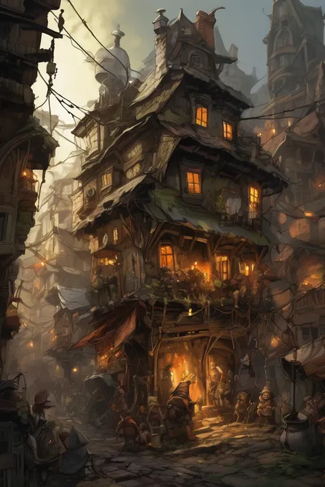 A city of wild and evil goblins, (cook fires light jagged little hovels made of scrap metal, stone, fungus, or other junk), the city is interconnected with dangerous sparking wires, cables, and treacherous walkways, patches of fungus grow on the streets an...