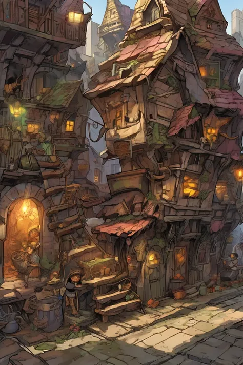 A city of wild and evil goblins, (cook fires light jagged little hovels made of scrap metal, stone, fungus, or other junk), the city is interconnected with dangerous sparking wires, cables, and treacherous walkways, patches of fungus grow on the streets an...