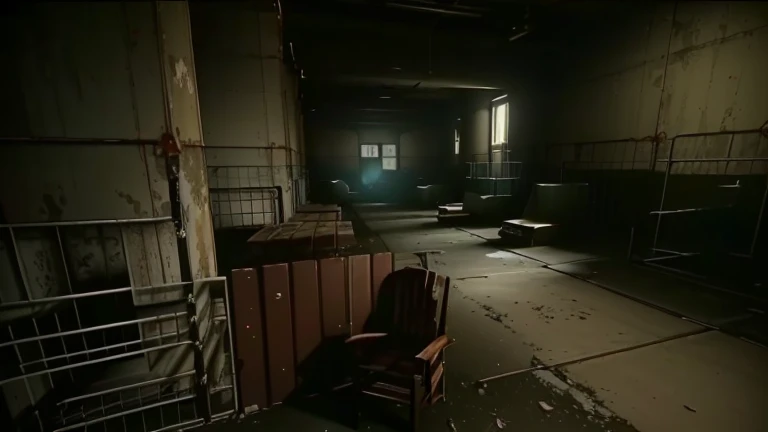 arafed view of a prison cell block with a man sitting on a chair, video game screenshot>, sitting in a dark prison cell, cutscene footage, gameplay footage, screenshot from game, video game screenshot, from outlast, a screenshot of a rusty, still from half...