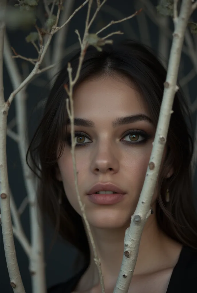 Hailee steinfeld,black backgriund with white trees,Natalie dormer, Ethereal,Portrait,Closeup, portrait,girl posing,Closeup candid photo,Hailee steinfeld  and Maddison beer ,,Closeup,Young ,Voluptuous,,Youthful , ,Skinny,luxurious,Smokey eyes,Closeup,Hailee...