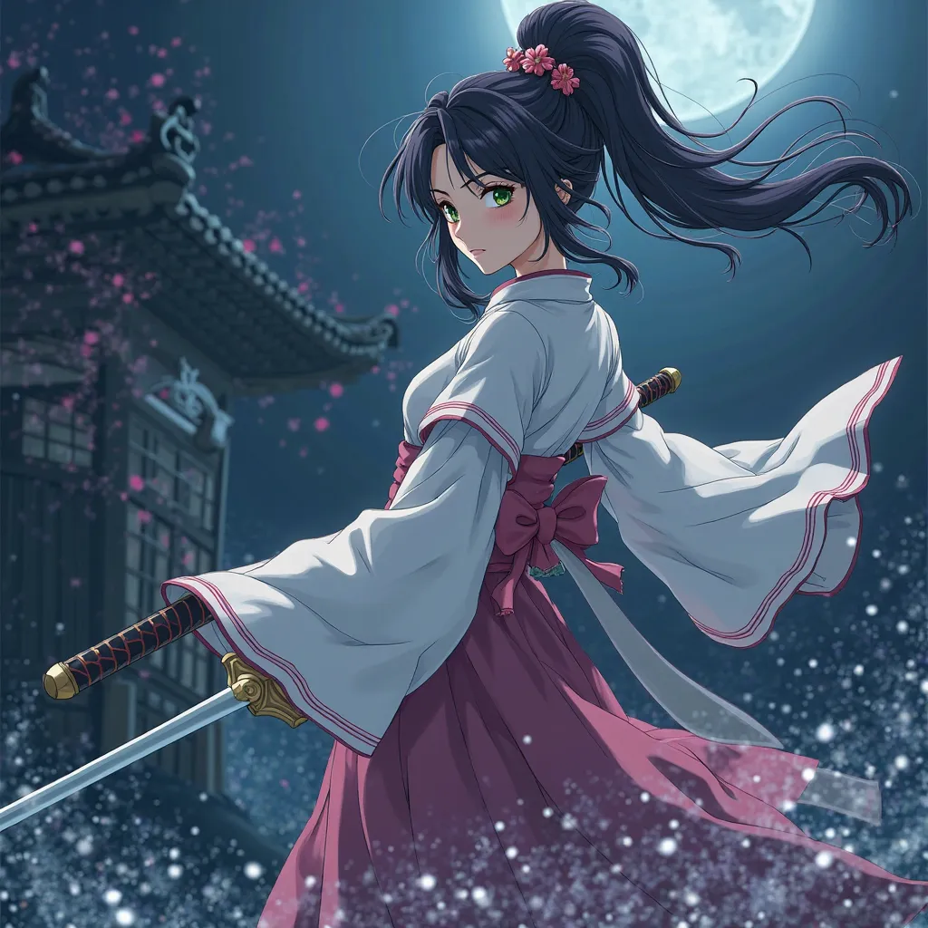 Create anime image Title: "Hana no Kage" (Flower Shadow)

Genre: fantasy, history , Adventure, Drama
Duration: 1 hour 45 minutes

Synopsis:

In Edo era, Princess Asagiri, the sole heir of the Kazuhira clan, lives in luxury inside his family castle. However...