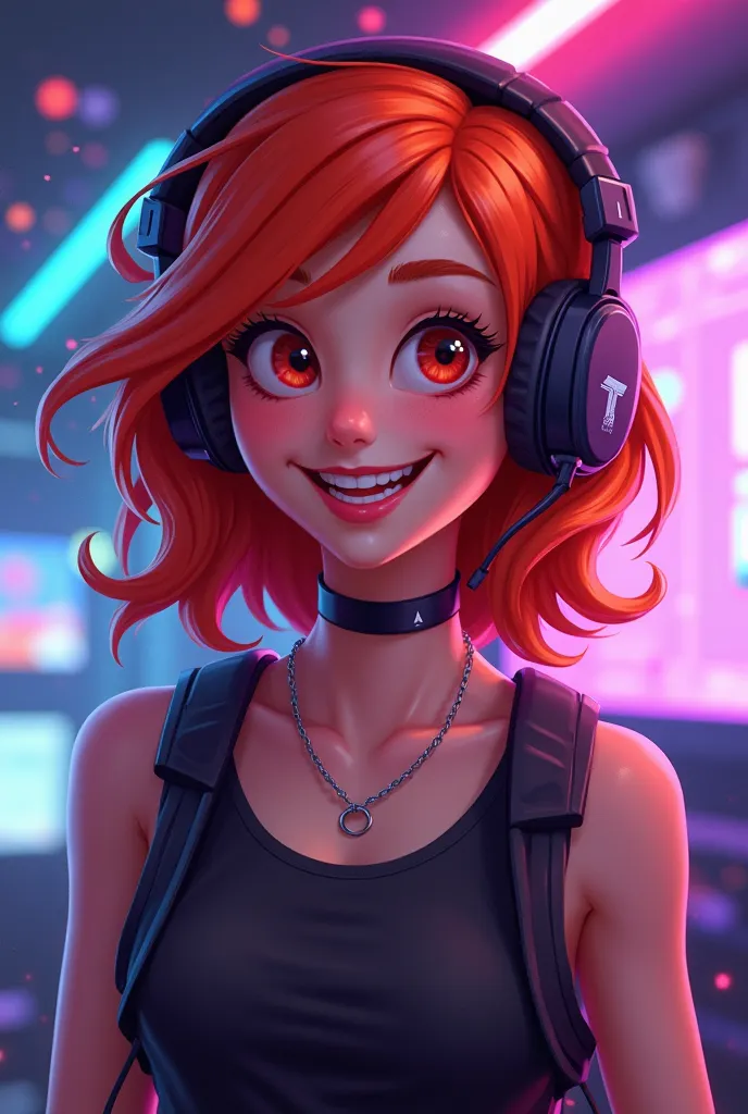 Please create several avatars like those on Twitch of a medium-sized red-haired gamer girl 