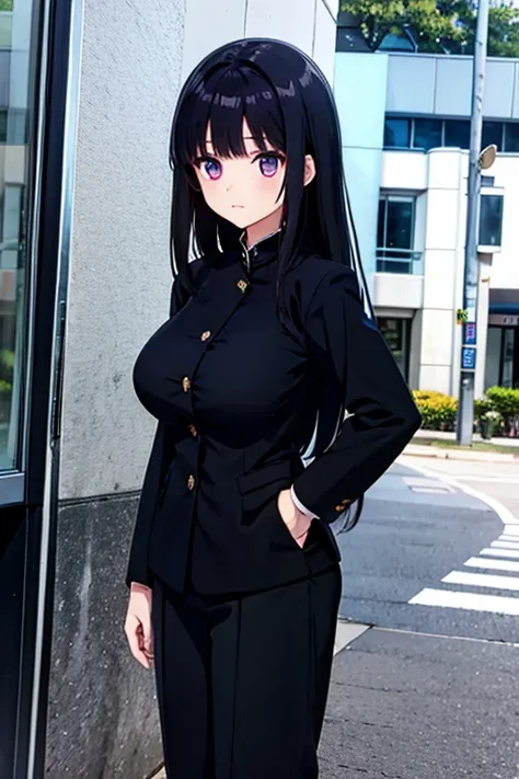 Girl Black Haired Long Haired Big Breasts Black Gakuran　school pants