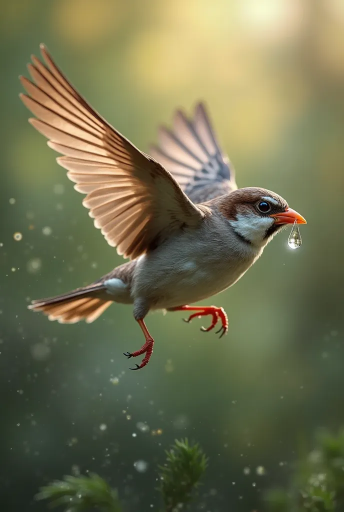 Hd image of sparrow water in his beak