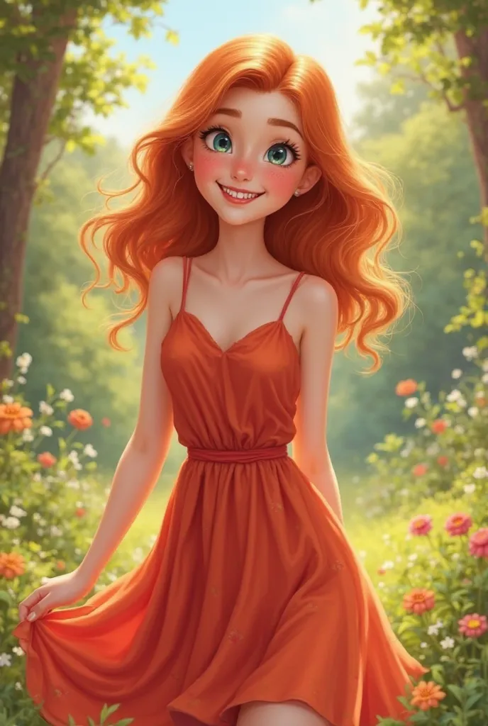 Cute red head with braces and dimples in a sundress 