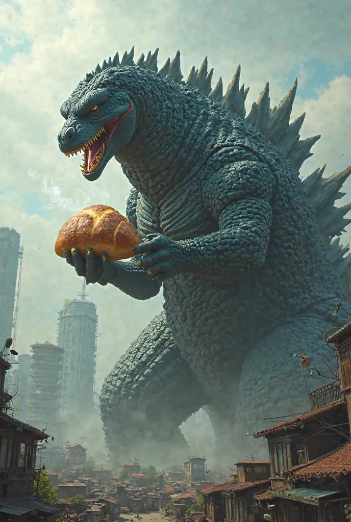 Godzilla eating a roll