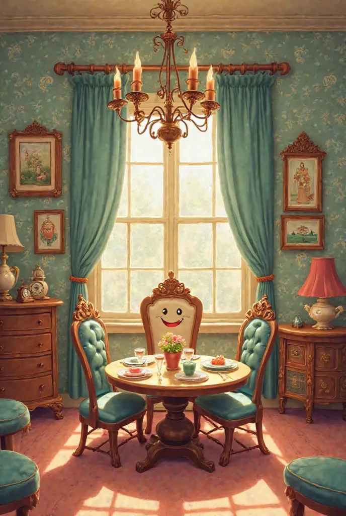 cartoonized vintage dining room