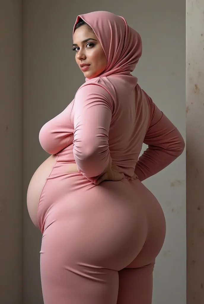 Chubby ass,pink hijab , teacher, look back,naked,hourglass, wide round ass chubby naked