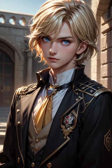 boy, handsome face, (face detail), ash blonde hair, (hair detail), blue eyes, (ultra eye detail), Hogwarts uniform, (clothes detail), half body pose, (body detail), charming gaze, Fantasy background, (background detail), (make clear and nice picture), (mak...