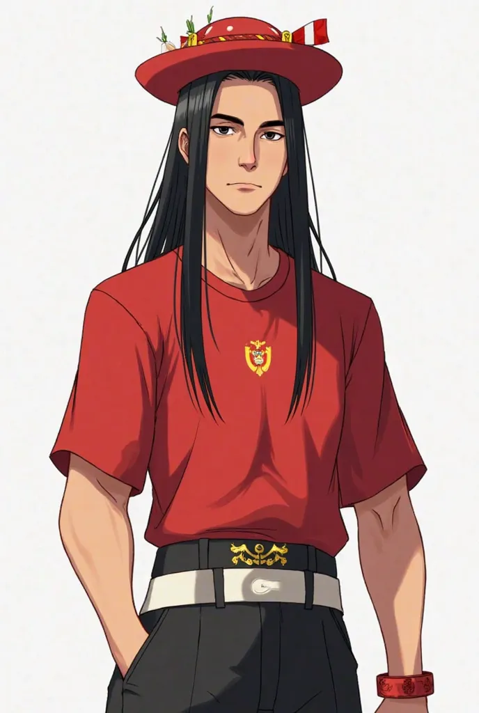 Male character with straight black hair,must wear a red shirt with a rayomcqueen in the center, also black pants with several rayomcqueen.A small red hat on the top and white on the bottom, also that the hat has a small Peruvian flag on the right side,and ...