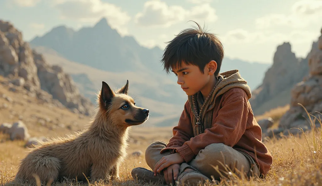 Kazakh boy with a pelvic dog 