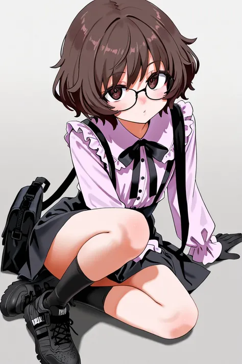 Akiyama Yukari, Detailed Faces, Looking at Viewer,Best Quality, High Resolution, Detailed, Pink Jirai Kei Dress, Black Skirt white high socks,Asanagi artstyle,High Resolution, High Details, Textured Skin,black sneakers,Flat Chest, Crossdresser, Big Round B...