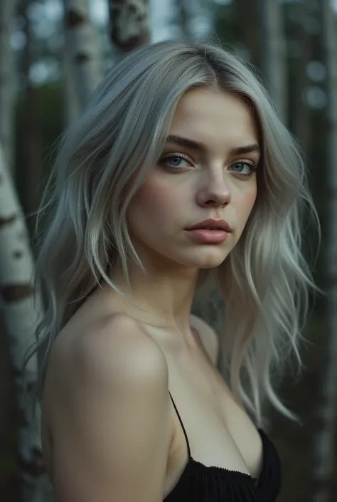 Ana de armas,silver hair,black backgriund with white trees,Natalie dormer, Ethereal,Portrait,Closeup, portrait,girl posing,Closeup candid photo,Hailee steinfeld  and Maddison beer ,,Closeup,Young ,Voluptuous,,Youthful , ,Skinny,luxurious,Smokey eyes,Closeu...