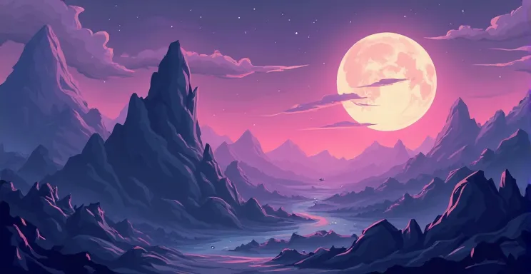 design me a phone game concept art with cute and very very very simple 2d cartoon style , skeleton mountain ,time at dusk or almost night,the sky colour a very little purple colour,a lots of rocks and skeleton stone 