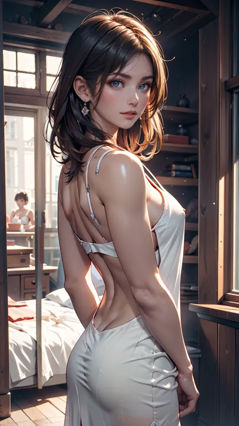  Studio Photos , beautiful robotic metal woman standing alone,  Strange Fantasy Image , Strange glowing rock, beautiful,  details,  Long Flowing Hair , medium breasts,  Great skin texture、( small boobs, flat chest:1.37),(dynamic pose viewed from the bottom...