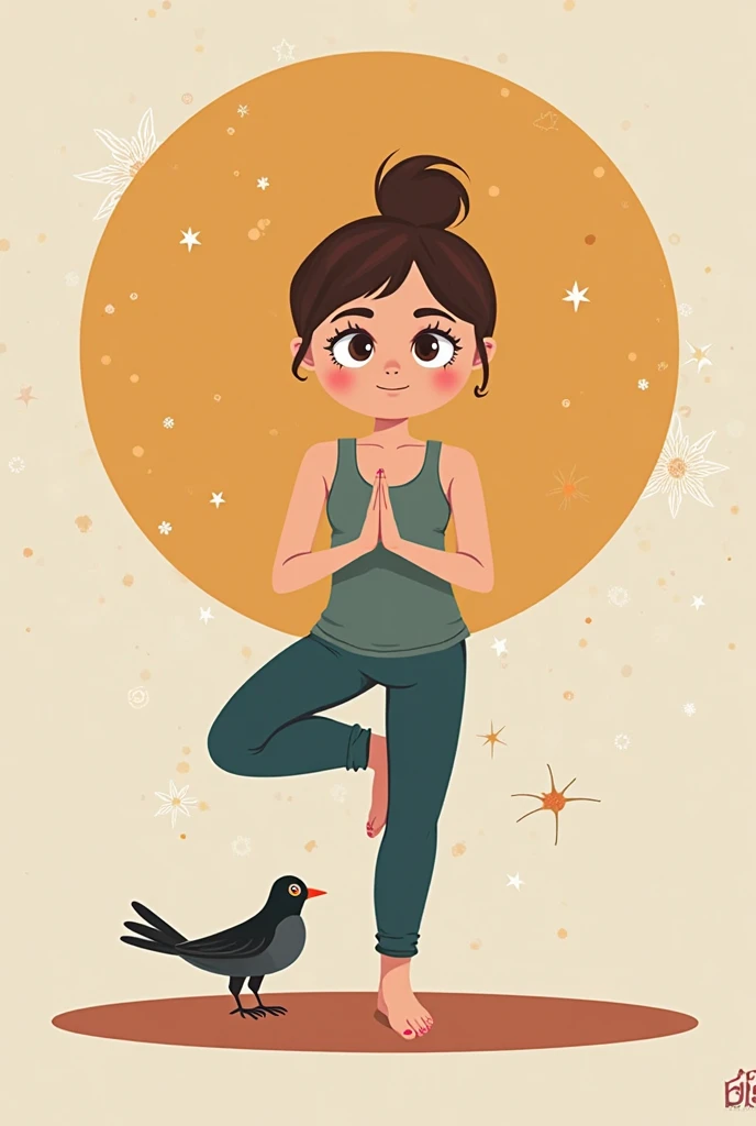 create a logo for a yogini girl. she is a brunette square (short hair) who teaches yoga classes called "early birds" The classes take place in the morning in a very friendly atmosphere. add a bird near the girl. The girl must be Slavic in appearance