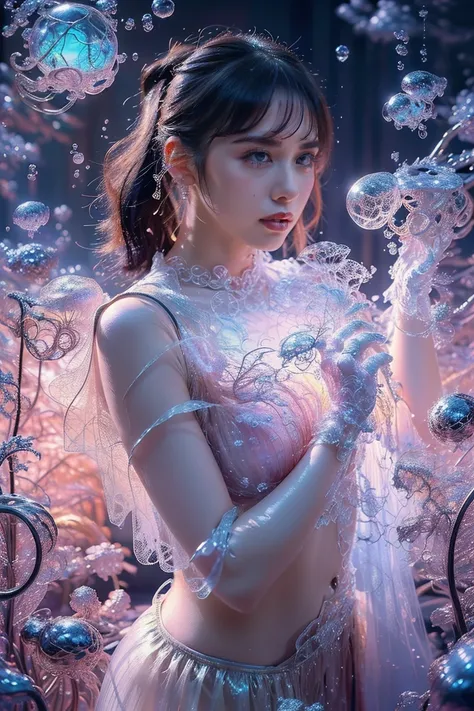 , sad face,, Ponytail, nude , nipple , realistic portraits. of elegant girls like fairies, Transparent shadows 、flashing shadows, , Straight face , Straight eyes ,  nude, tits,(((The world of dreams)))、((best quality))、((Master Piece  ))、(( high-resolution...